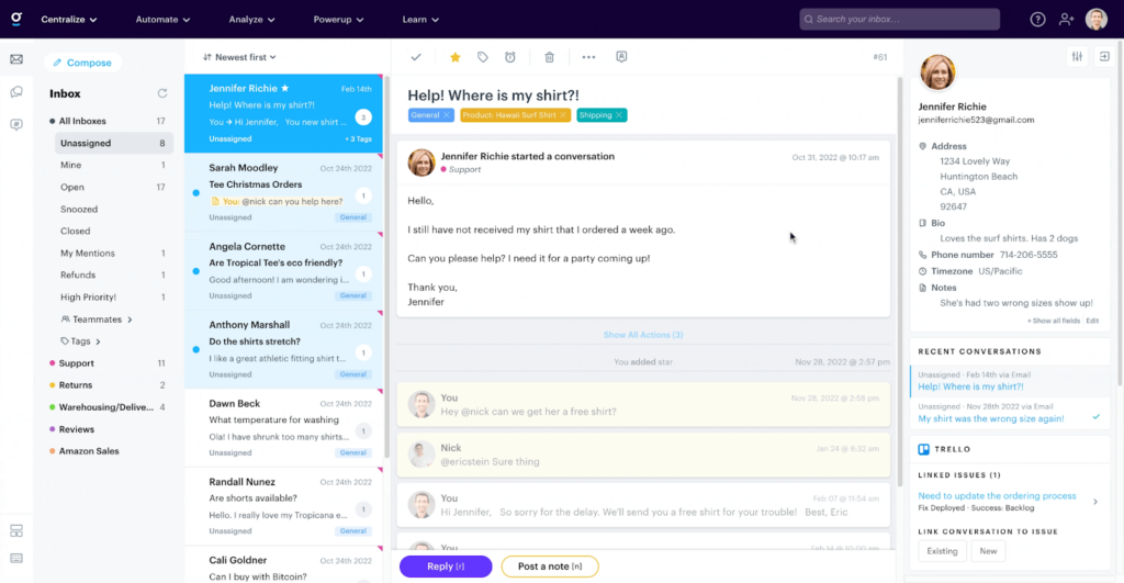 screenshot of groove customer support with an intuitive, collaborative inbox system