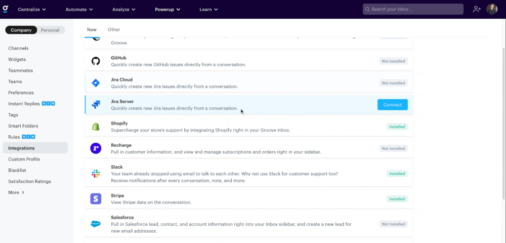 screenshot of groove integration