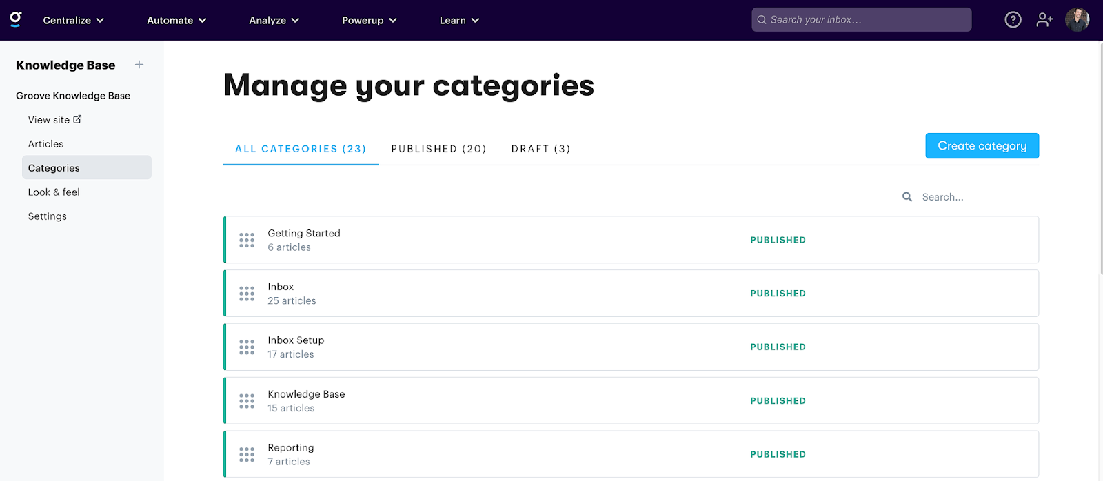 screenshot of groove knowledge base