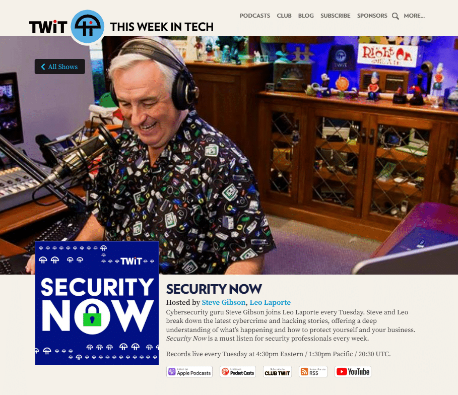 Security Now website screenshot