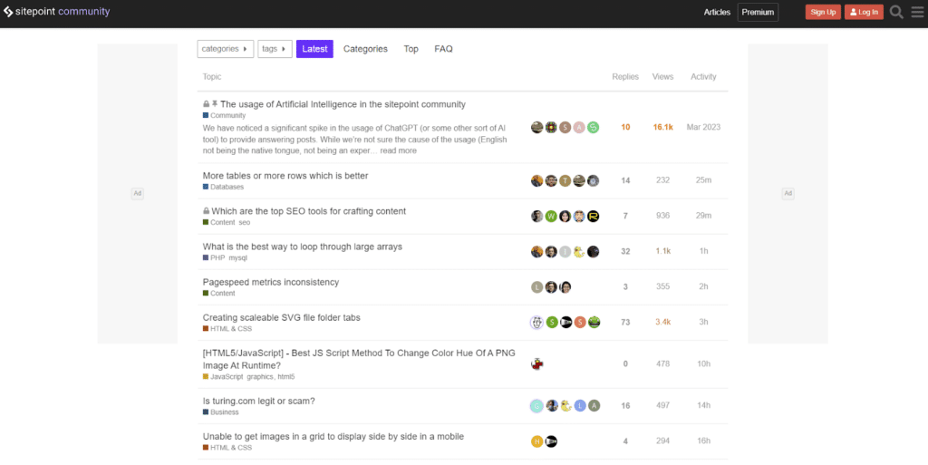 SitePoint forum for techs
