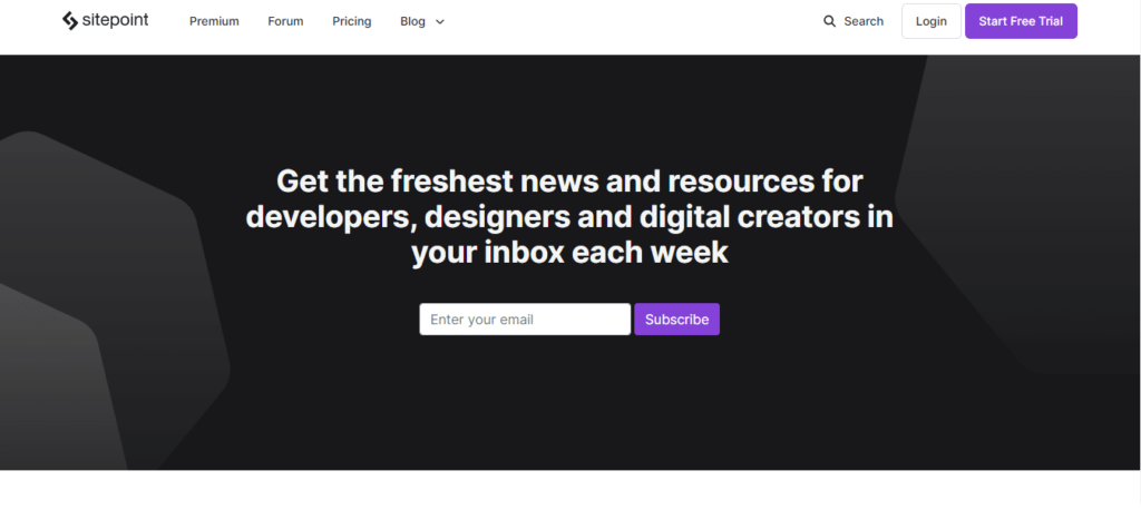 Screenshot of the subscription form of SitePoint, a open source newsletters