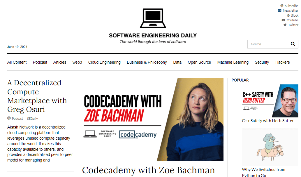 Software Engineering Daily landing page