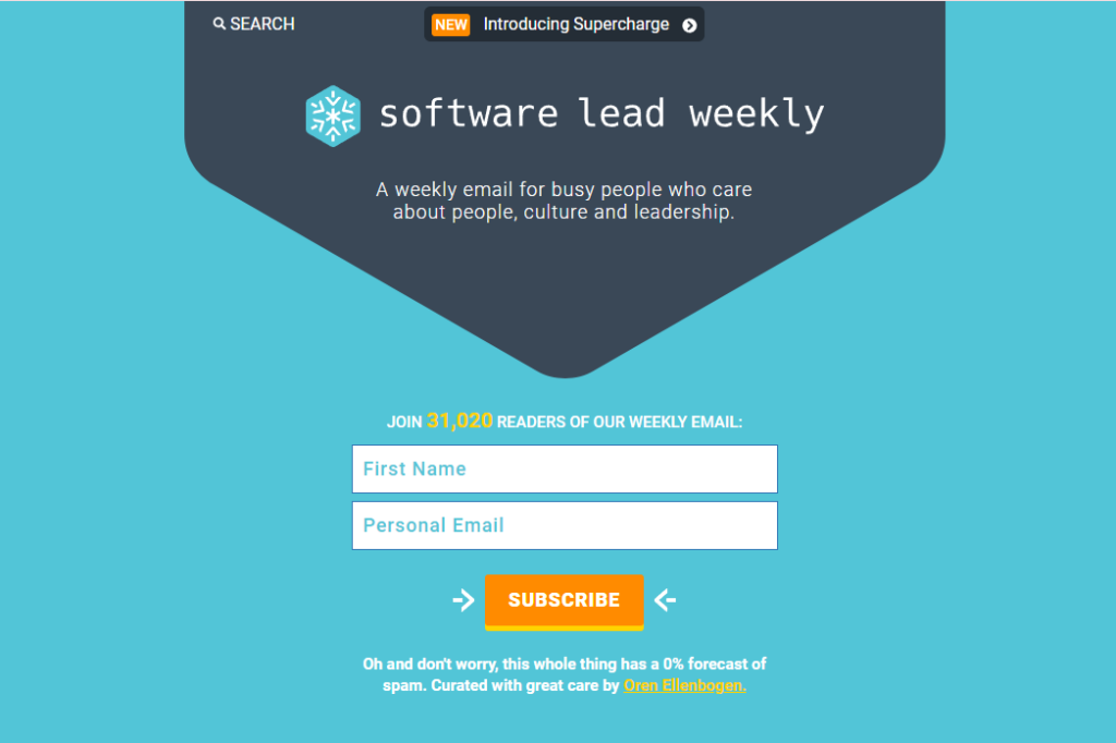 Software Lead Weekly newsletter subscription page
