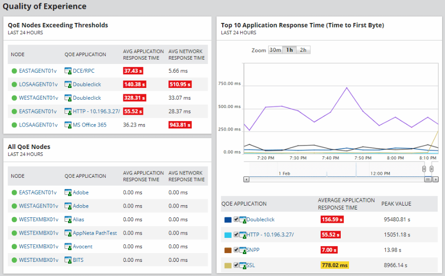 SolarWinds review - a screenshot dashboard of the deep packet inspection of the tool