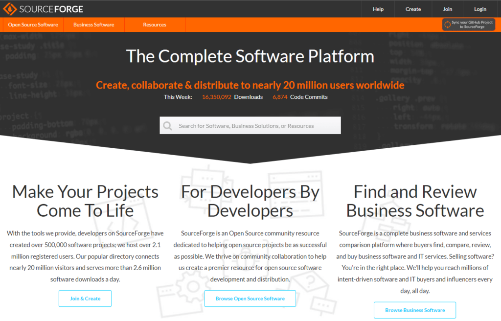 SourceForge gitlab alternative website