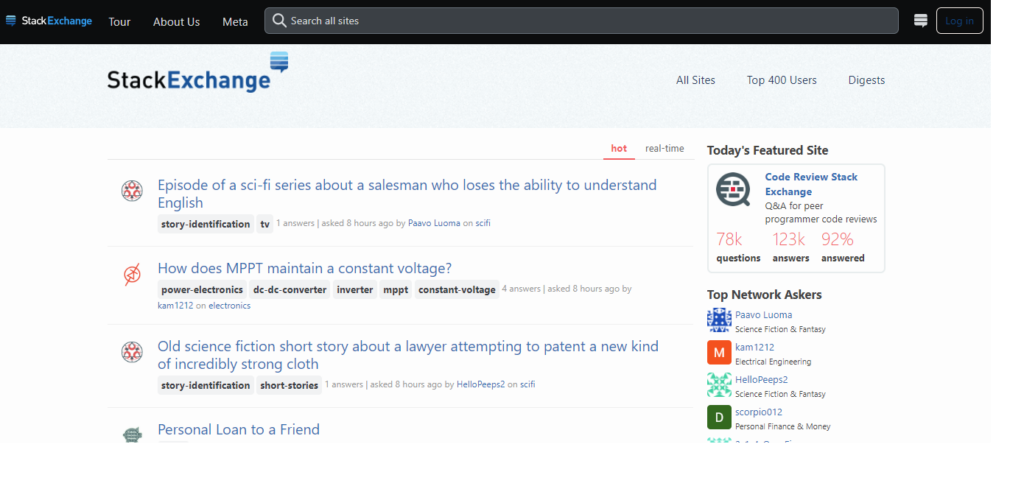 Stack Exchange landing page