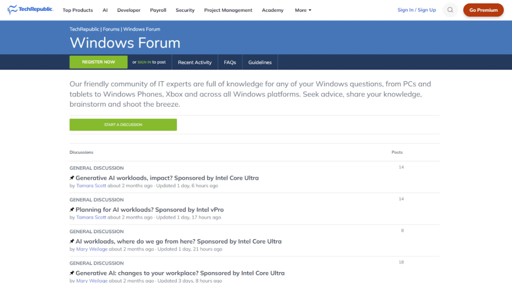 TechRepublic Forums for the web community