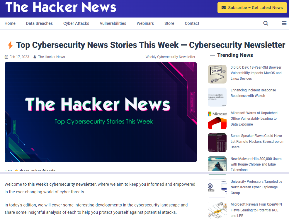 The Hacker News, a cybersecurity newsletter