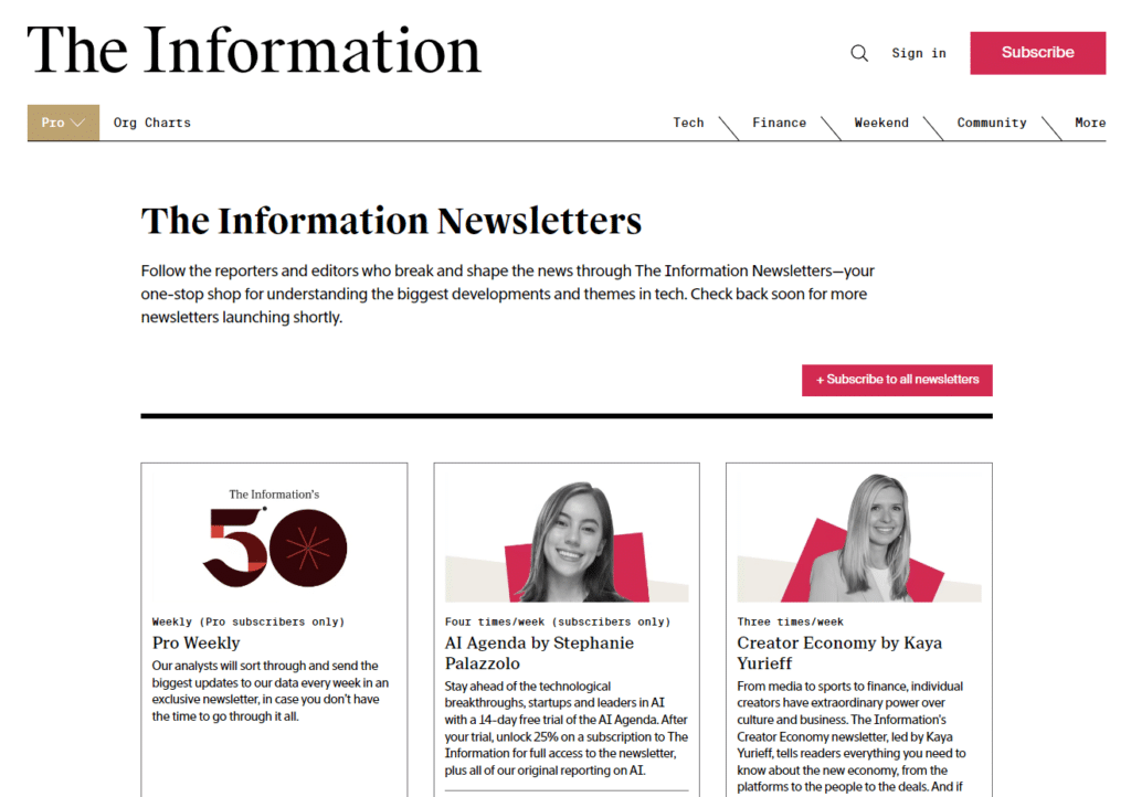 The Information It industry Newsletter Landing page