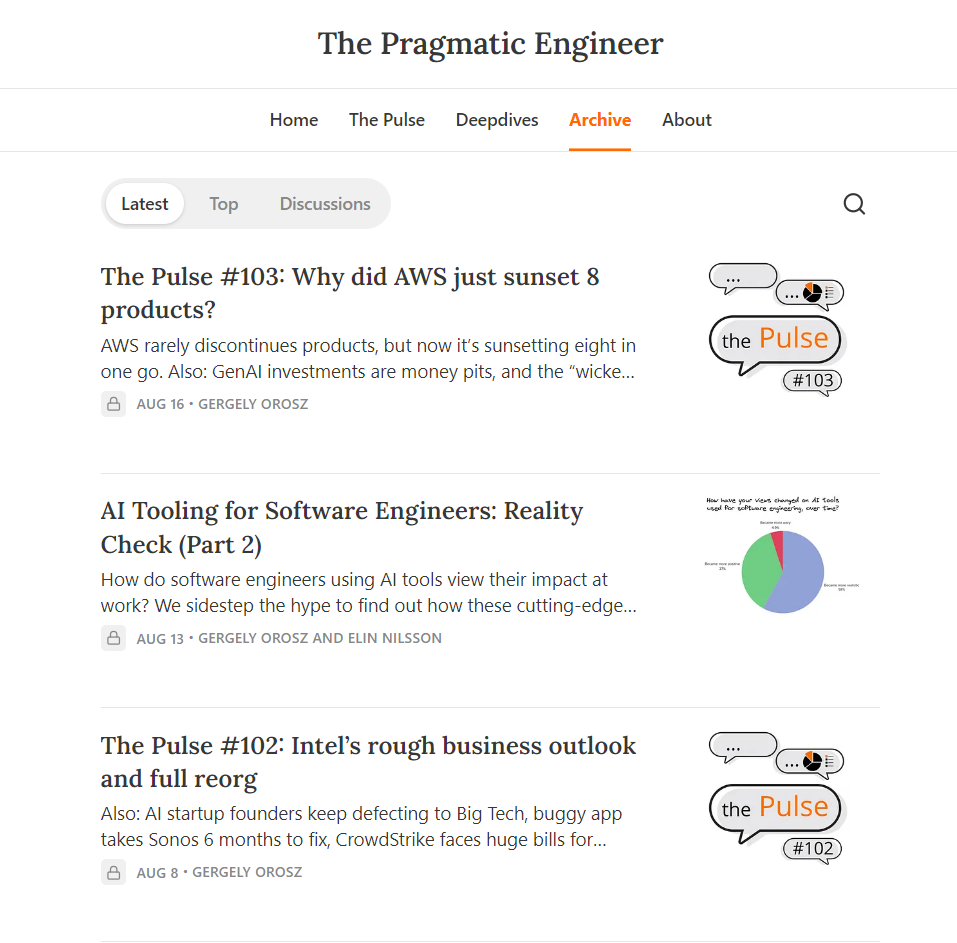 The Pragmatic Engineer newsletter archive page