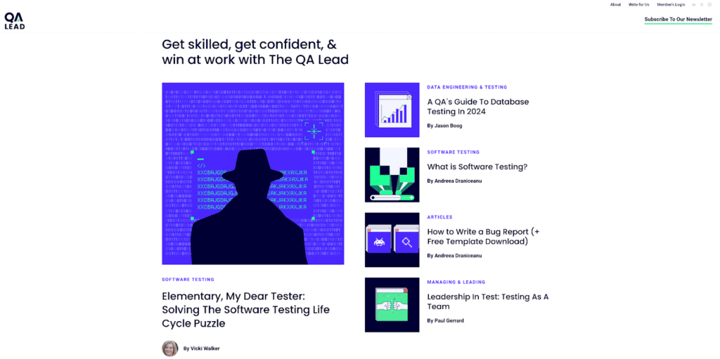 The QA Lead home page