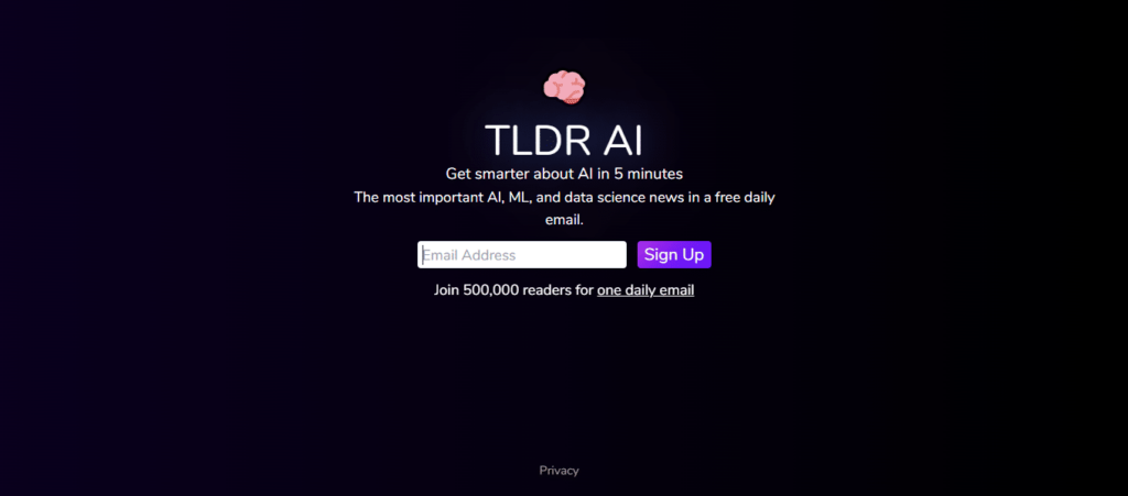 TLDR AI newsletter landing page