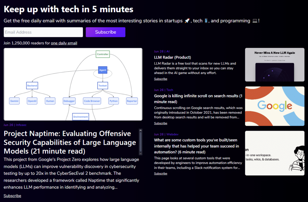 TLDR Newsletter Landing Site Screenshot