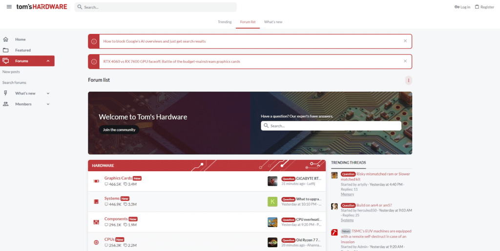 Tom's Hardware Forums Website