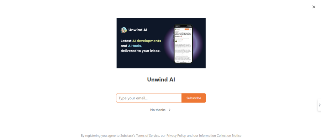 Unwind AI newsletter singup page