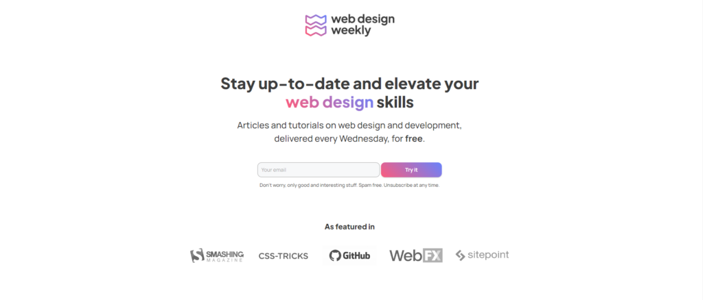 Web Design Weekly subscription page