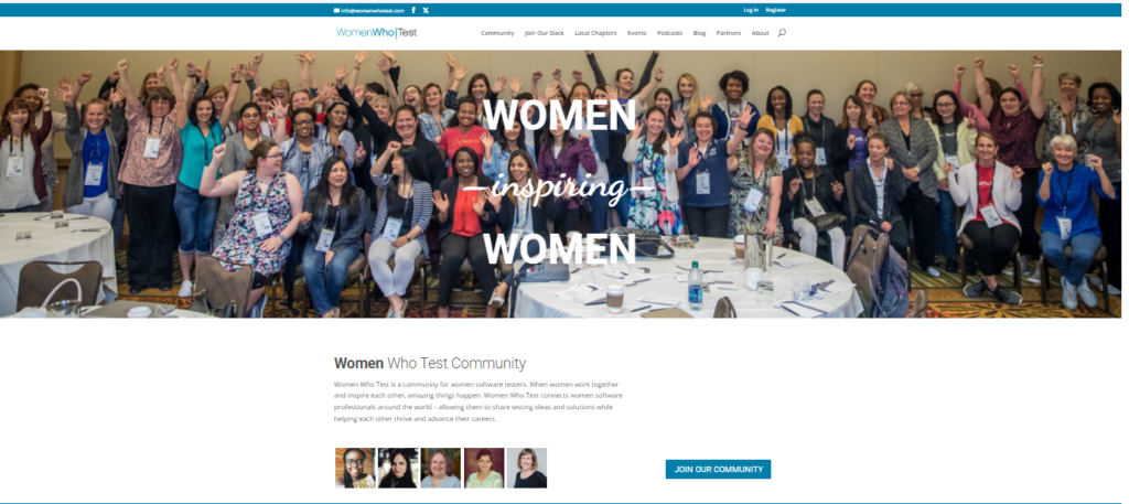 Women Who Test community landing page