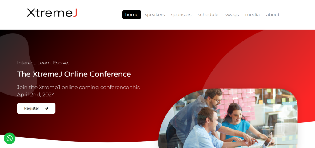 Screenshot of the XtremeJ Online Conference landing page