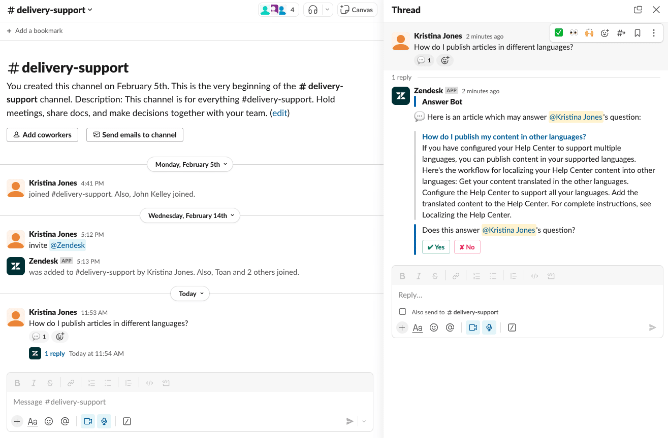 Zendesk’s answer screenshot