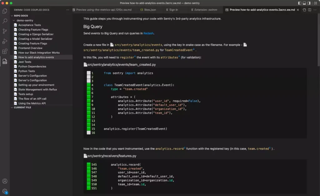 Swimm review screenshot showing native integrations